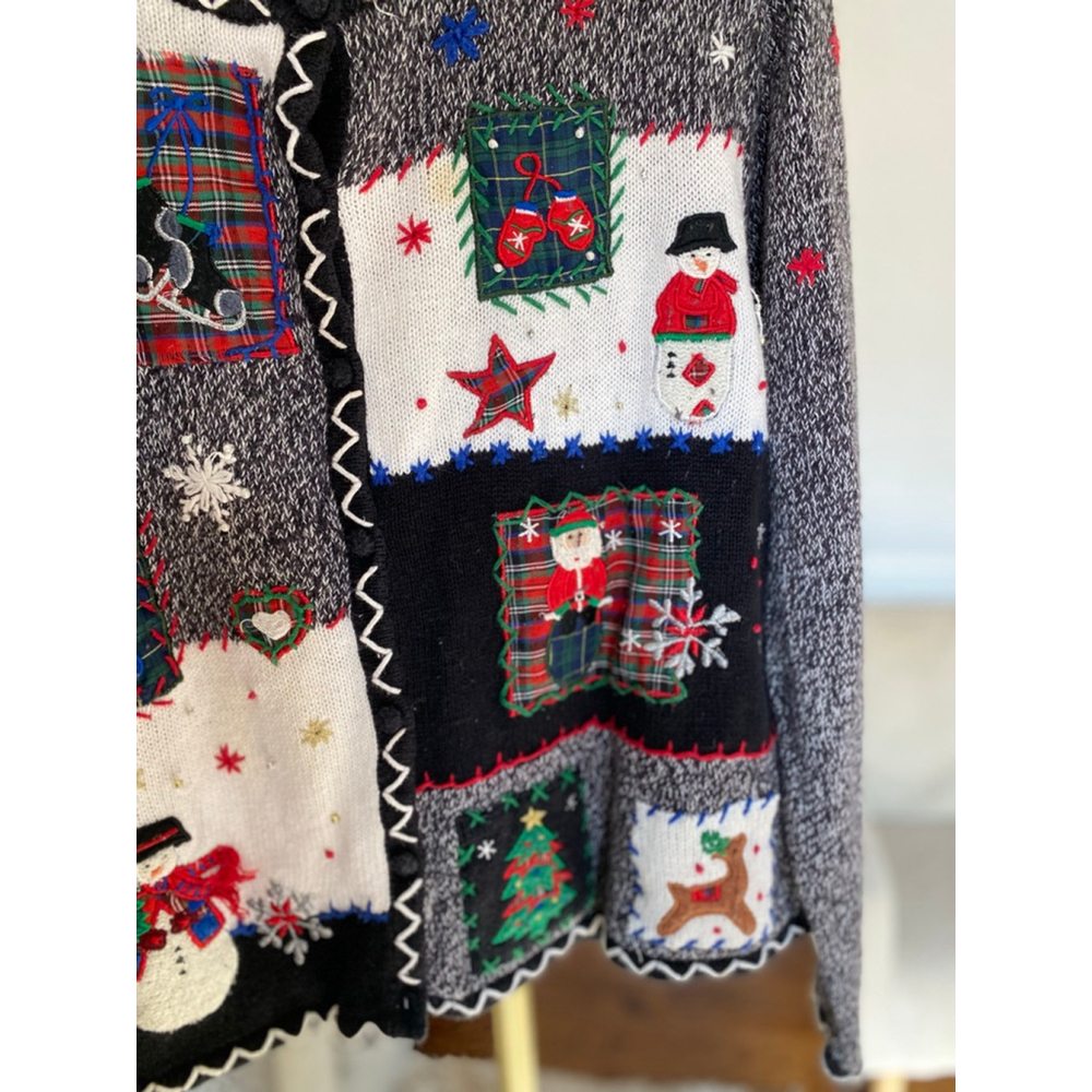 Vintage Christmas Patchwork Cardigan Quiet Luxury Holiday Cottagecore L - Picture 5 of 10